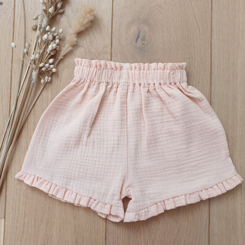 Short fillette en double gaze de coton bio uni