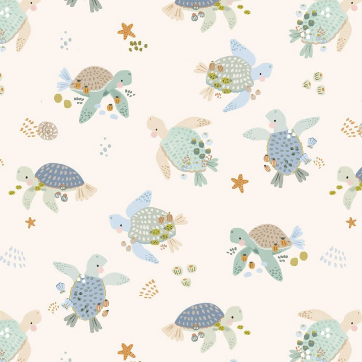 Tissu 100 pourcent coton imprimé Tortues pour bébé